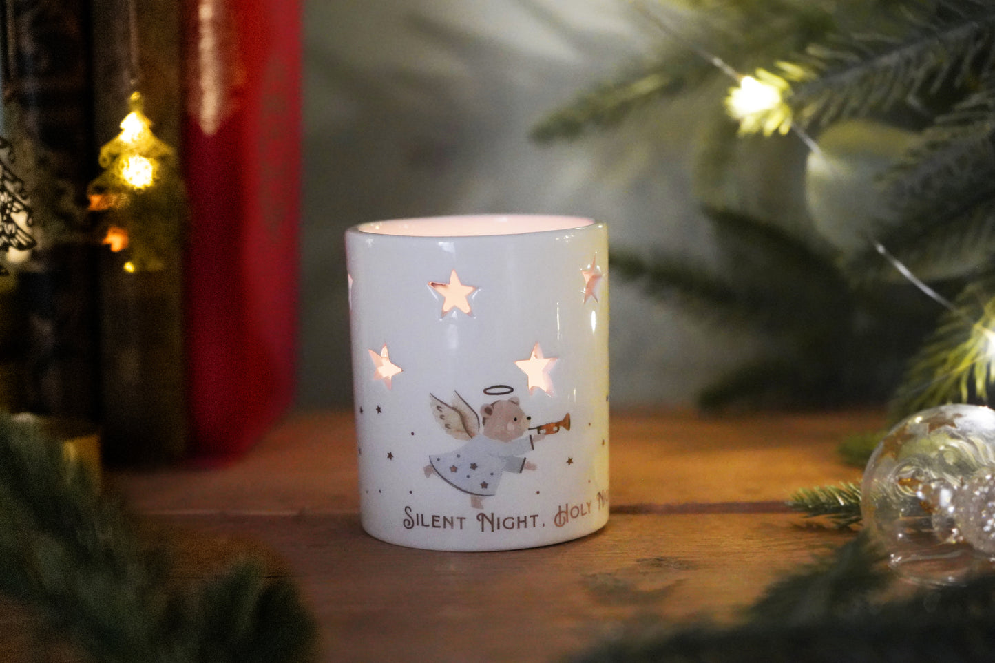Angel Bear Ceramic Christmas Tealight Holder