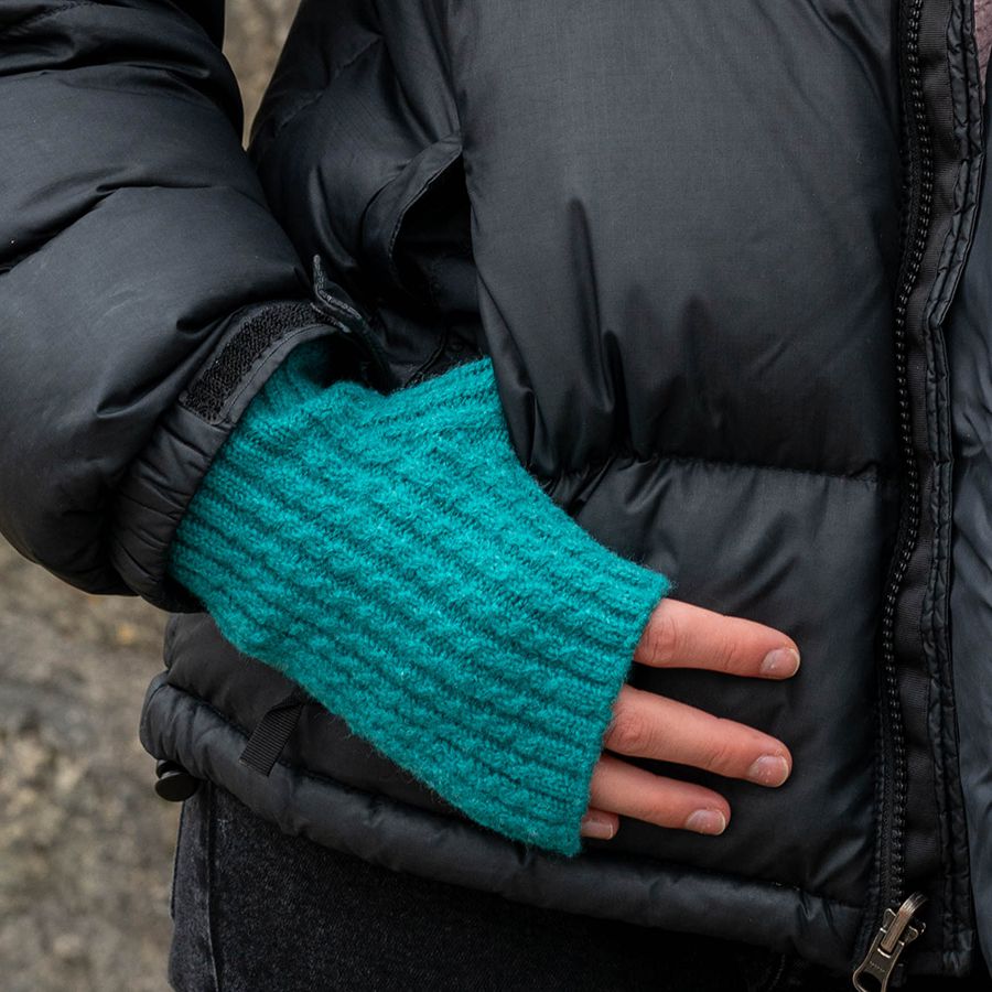 Green Fingerless Gloves – Rib Knitted Eco-Friendly Wrist Warmers