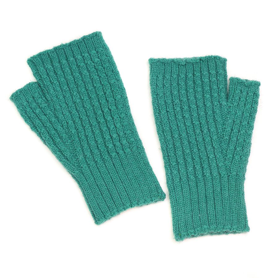 Green Fingerless Gloves – Rib Knitted Eco-Friendly Wrist Warmers