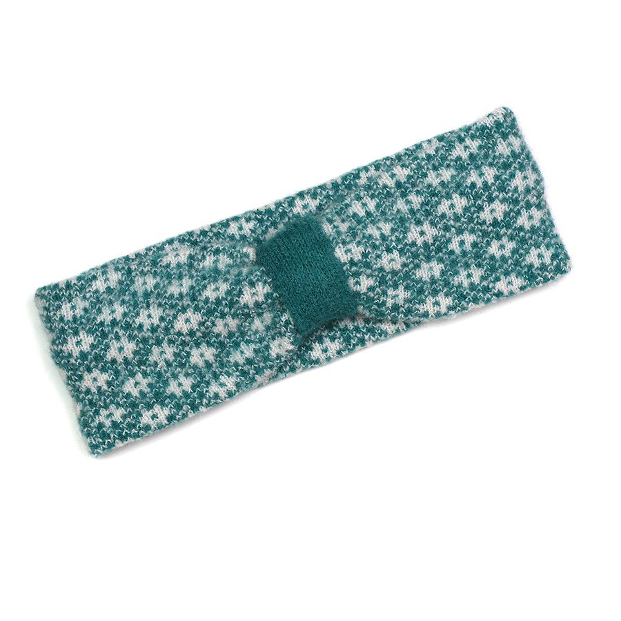 Green Scandi Floral Knit Winter Headband – Eco-Friendly Recycled Blend