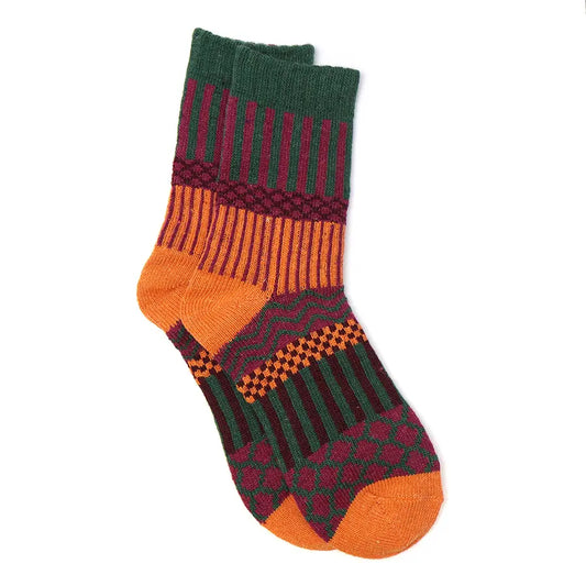 Nordic Style Wool Blend Boot Socks – Green & Orange Winter Socks