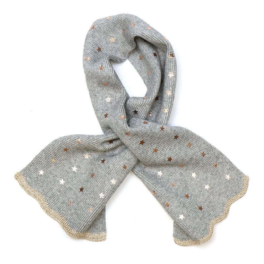 Grey Metallic Stars Pull Through Scarf