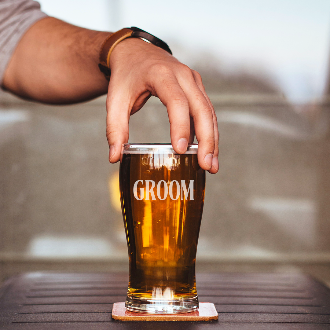 Personalised Groom Pint Glass | Wedding and Stag Party Gift