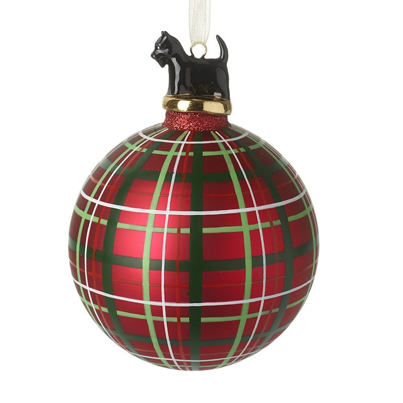 Red Tartan Bauble Christmas Decoration