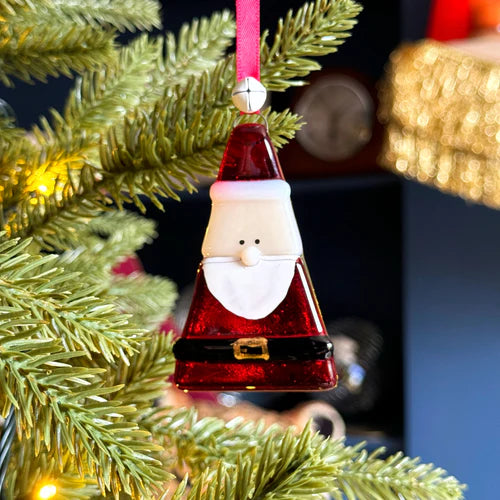 Handmade Fused Glass Santa Hanging Decoration