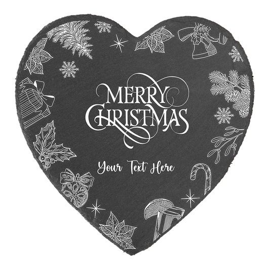 Personalised Slate Heart Christmas Charcuterie Board | Custom Festive Cheese & Treat Platter with Wreath Design