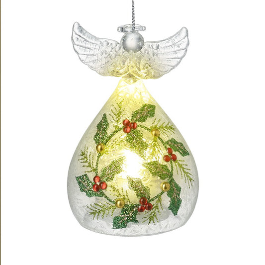 Holly Leaf Glass Light Up Angel Decoration