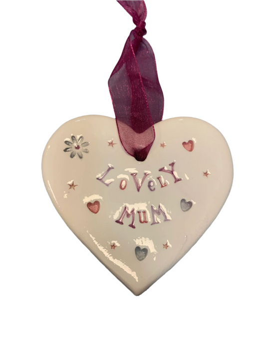 Handmade Hanging Ceramic Heart with Thoughtful Message - Lovely Mum