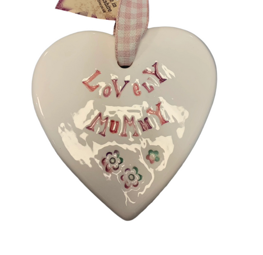 Handmade Hanging Ceramic Heart with Thoughtful Message - Lovely Mummy