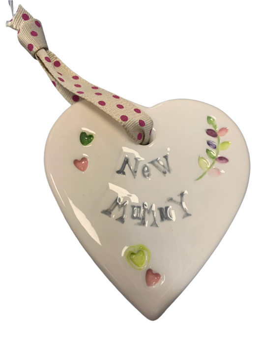 Handmade Hanging Ceramic Heart with Thoughtful Message - New Mum