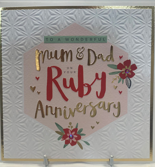 Mum and Dad 40th Ruby Anniversary Card - Rachel Ellen