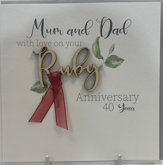 Mum and Dad 40th Ruby Anniversary Card - Tracey Russell