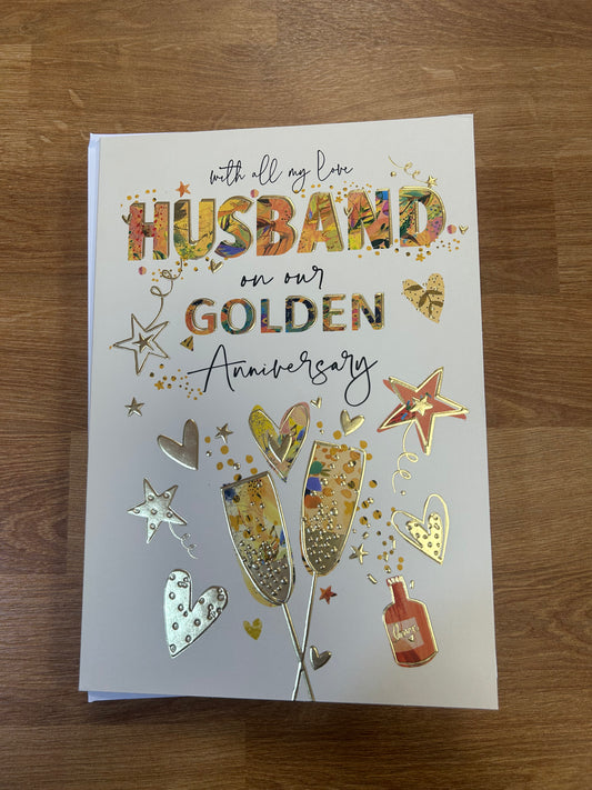 Husband Golden 50th Anniversary Card - Words N' Wishes