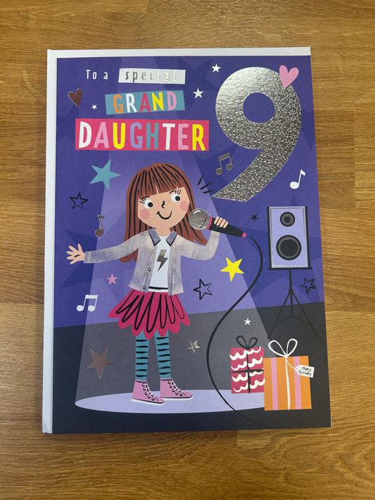 Granddaughter Age 9 Birthday Card - Words N' Wishes