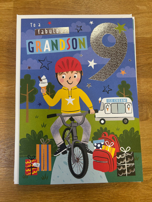 Grandson Age 9 Birthday Card - Words N' Wishes