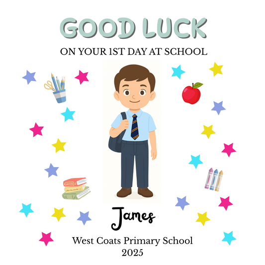 Personalised Good Luck Starting School Card – Custom Character & Name