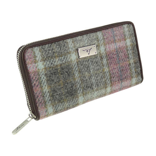 Harris Tweed ‘Staffa’ Long Zip Purse – Soft Pink Buchanan