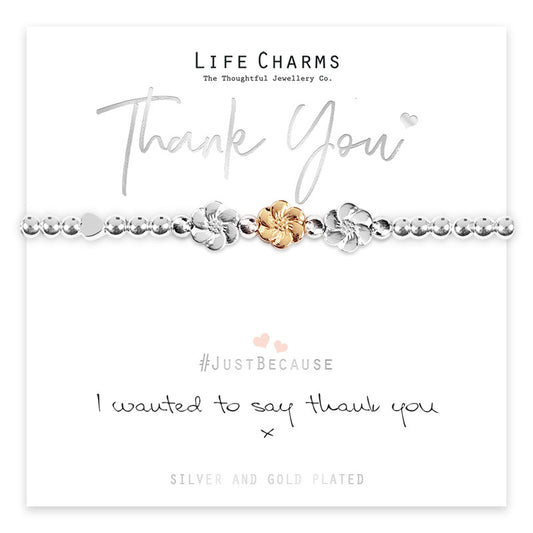 Thank You Silver Flower Stretch Bracelet - Life Charms Jewellery. Available at Sweet P, Burnside, Glasgow