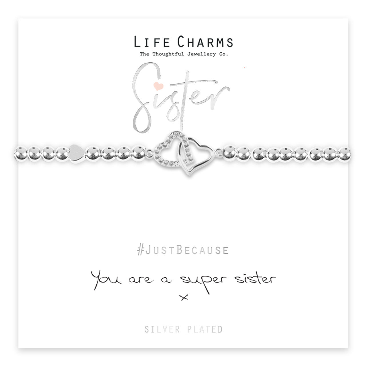 Super Sister Silver Heart Beaded Bracelet - Life Charms Jewellery. Available at Sweet P, Burnside, Glasgow