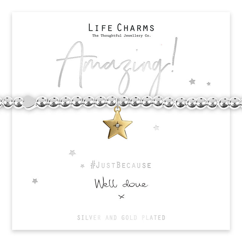 'Well Done' Silver Star Beaded Bracelet - Life Charms Jewellery. Available at Sweet P, Burnside, Glasgow