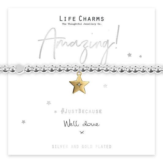 'Well Done' Silver Star Beaded Bracelet - Life Charms Jewellery. Available at Sweet P, Burnside, Glasgow