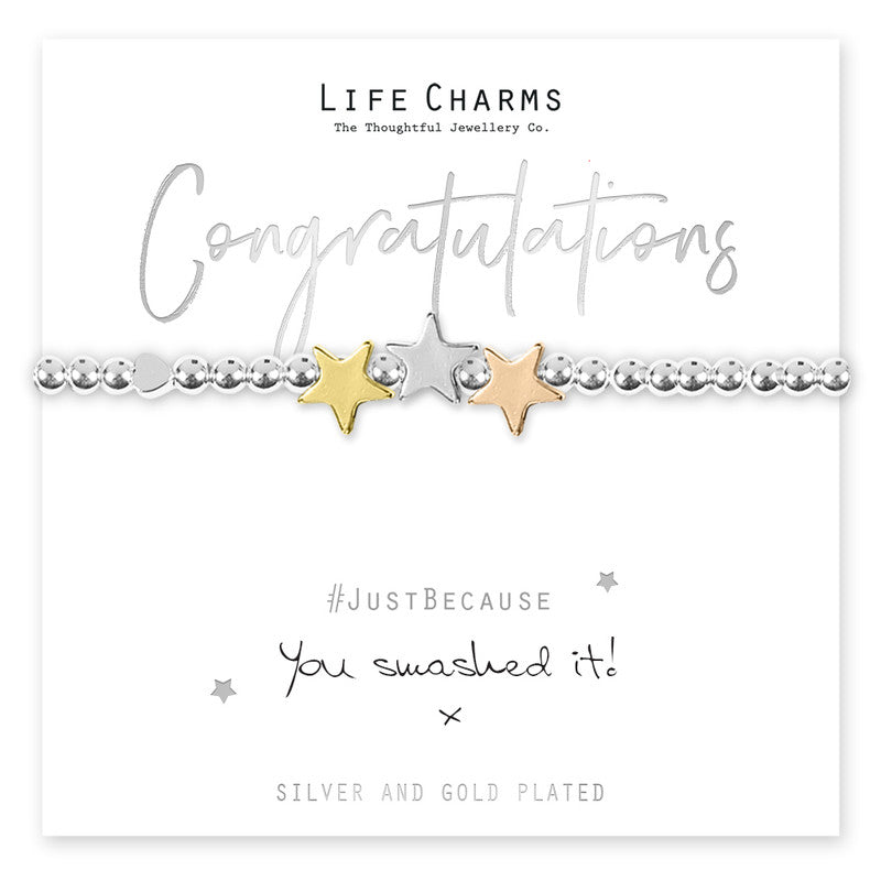 'Congratulations' Silver Star Beaded Bracelet - Life Charms Jewellery