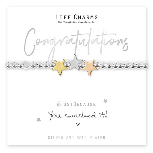 'Congratulations' Silver Star Beaded Bracelet - Life Charms Jewellery