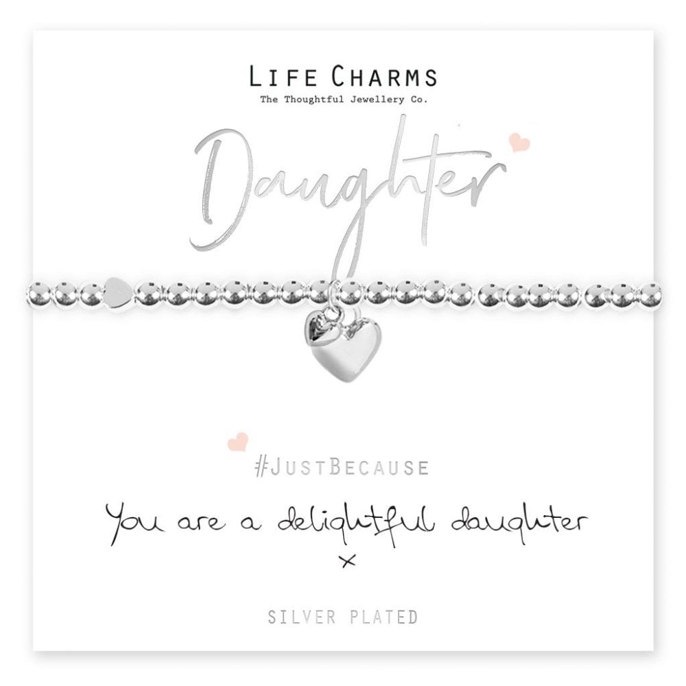 Delightful Daughter Silver Heart Beaded Bracelet - Life Charms Jewellery. Available at Sweet P, Burnside, Glasgow