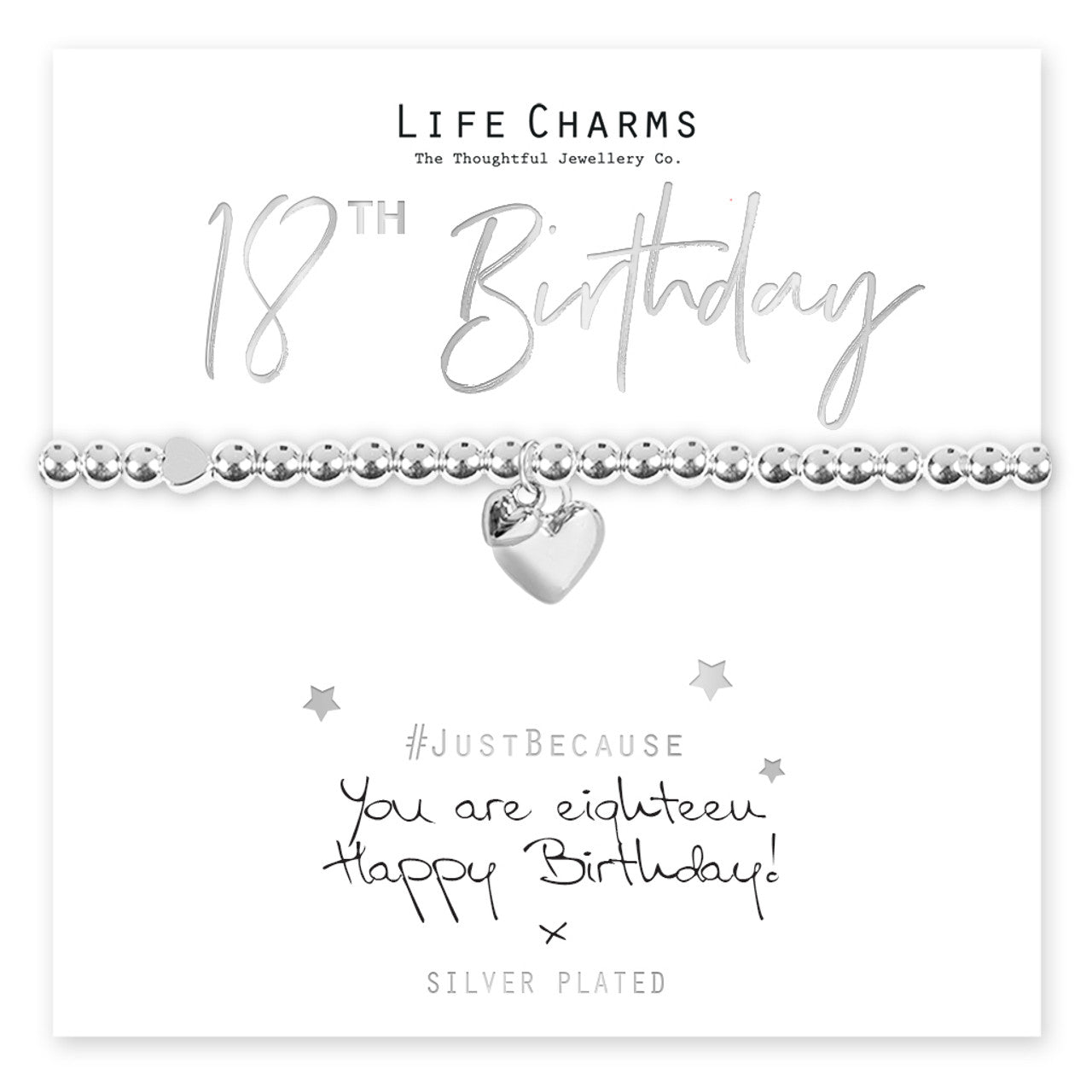 Happy 18th Birthday Silver Heart Beaded Bracelet - Life Charms Jewellery. Available at Sweet P, Burnside, Glasgow