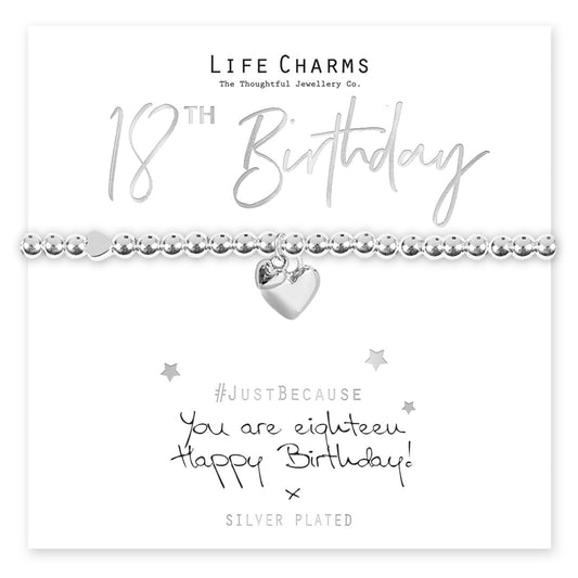 Happy 18th Birthday Silver Heart Beaded Bracelet - Life Charms Jewellery. Available at Sweet P, Burnside, Glasgow