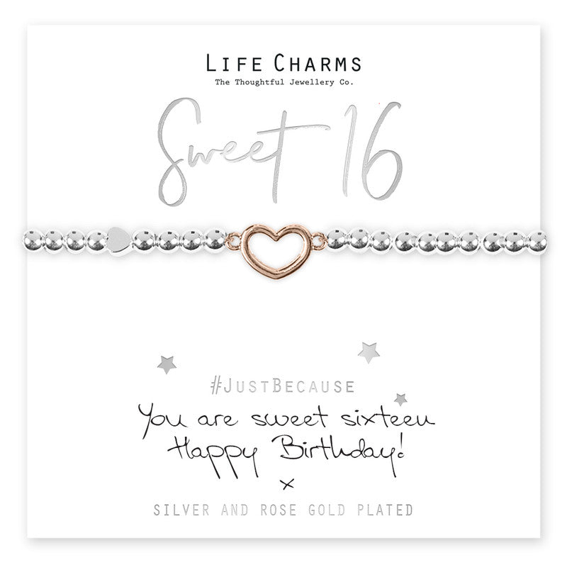 Happy 16th Birthday Silver Heart Beaded Bracelet - Life Charms Jewellery