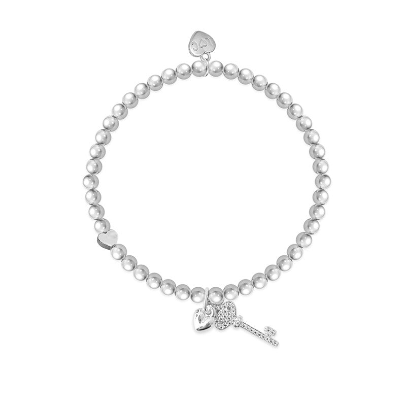 Happy 21st Birthday Silver Key Beaded Bracelet - Life Charms Jewellery. Available at Sweet P,Burnside, Glasgow