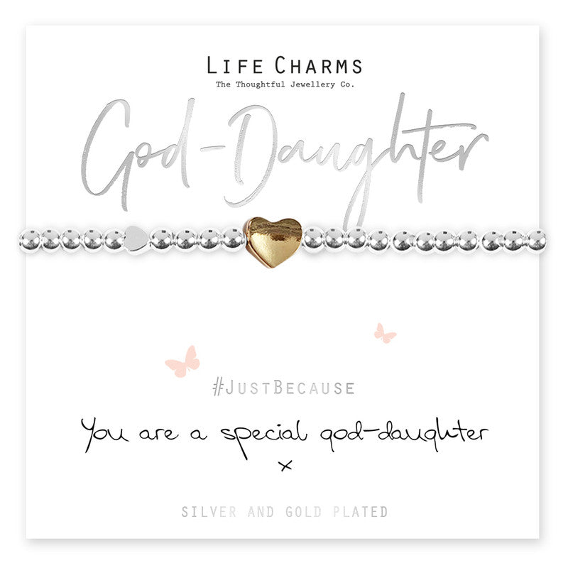 Special God-Daughter Silver Heart Beaded Bracelet - Life Charms Jewellery. Available at Sweet P, Burnside, Glasgow