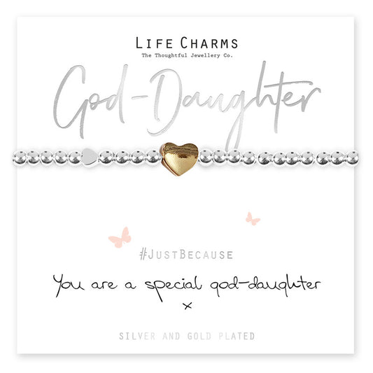 Special God-Daughter Silver Heart Beaded Bracelet - Life Charms Jewellery. Available at Sweet P, Burnside, Glasgow