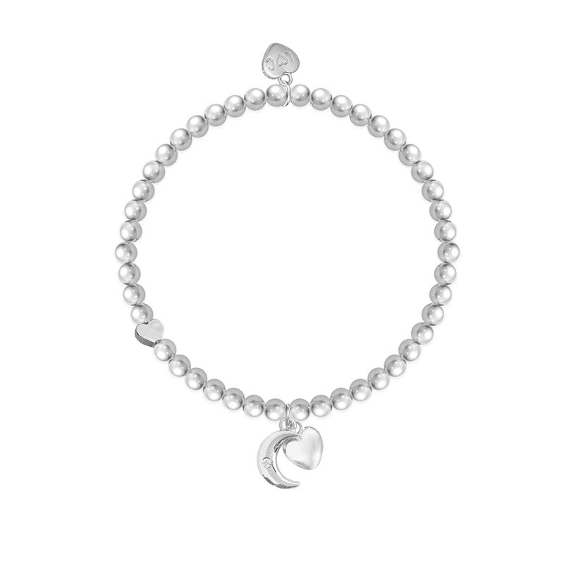 I Love You To The Moon And Back Silver Heart Beaded Bracelet - Life Charms Jewellery. Available at Sweet P, Burnside, Glasgow