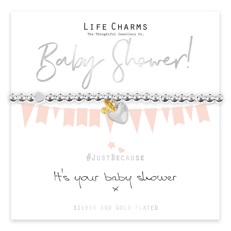 It's Your Baby Shower Silver Heart Beaded Bracelet - Life Charms Jewellery. Available at Sweet P, Burnside, Glasgow