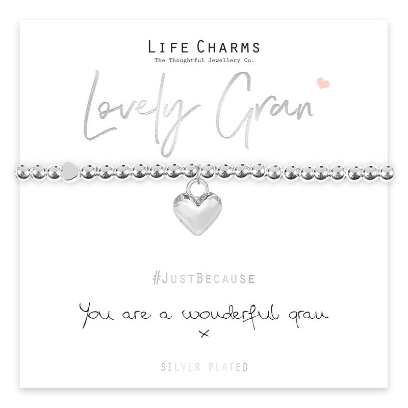 You Are A Wonderful Gran Silver Heart Beaded Bracelet - Life Charms Jewellery. Available at Sweet P, Burnside, Glasgow