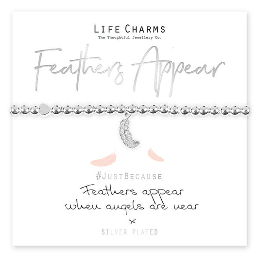 Feathers Appear When Angels Are Near Silver Beaded Bracelet - Life Charms Jewellery. Available at Sweet P, Burnside, Glasgow