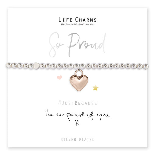 So Proud Silver Heart Beaded Bracelet - Life Charms Jewellery. Available at Sweet P, Burnside, Glasgow