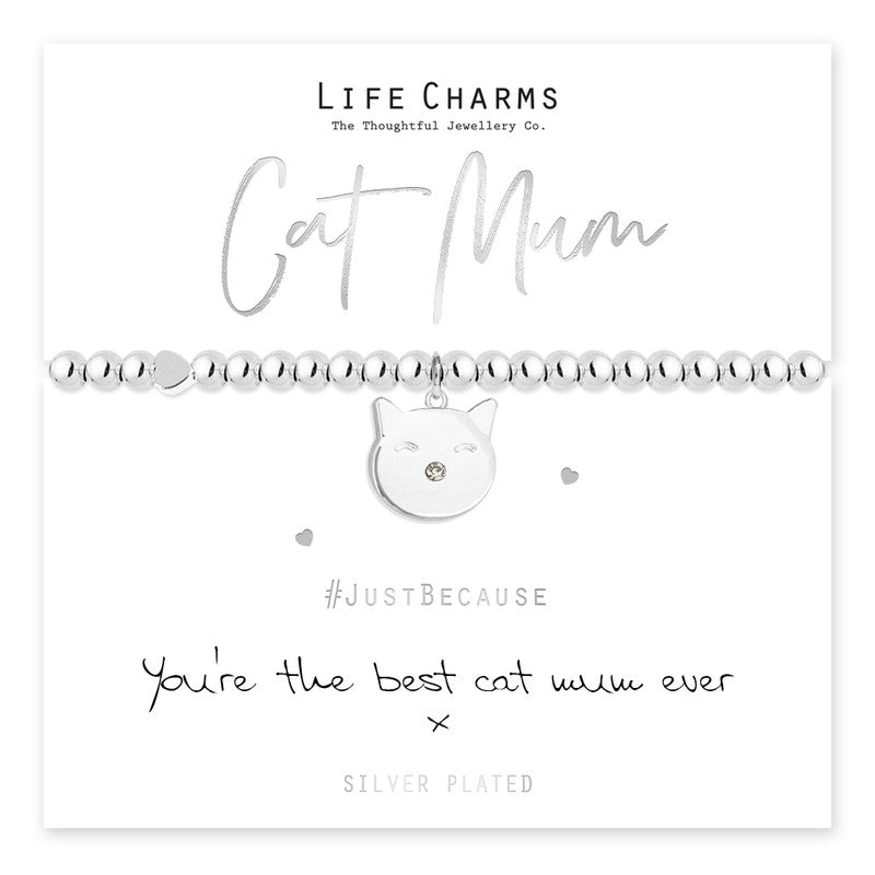 Cat Mum Silver Beaded Bracelet - Life Charms Jewellery. Available at Sweet P, Burnside, Glasgow