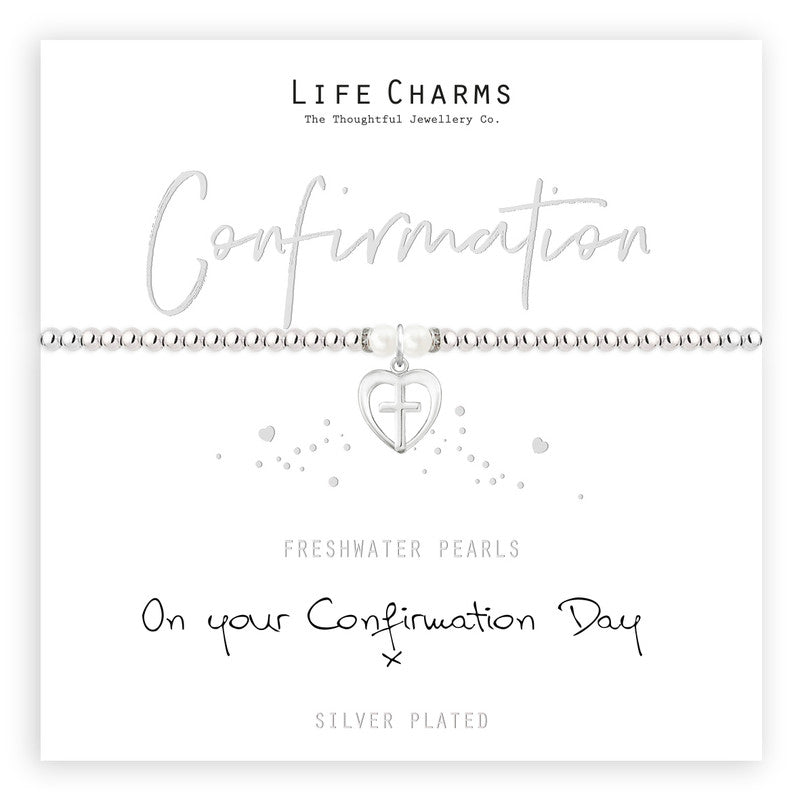 Confirmation Day Silver Heart Beaded Bracelet - Life Charms Jewellery. Available at Sweet P, Burnside, Glasgow