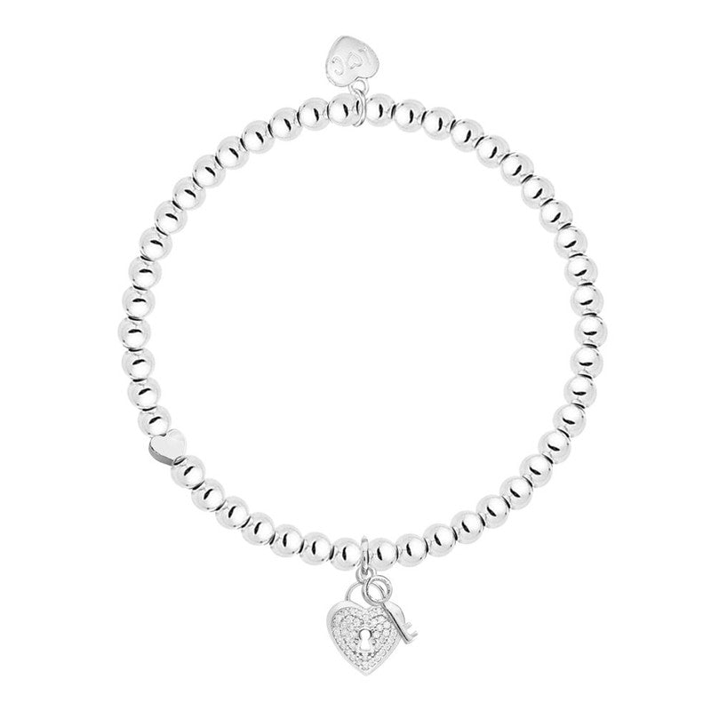 Key To My Heart Silver Heart Beaded Bracelet - Life Charms Jewellery