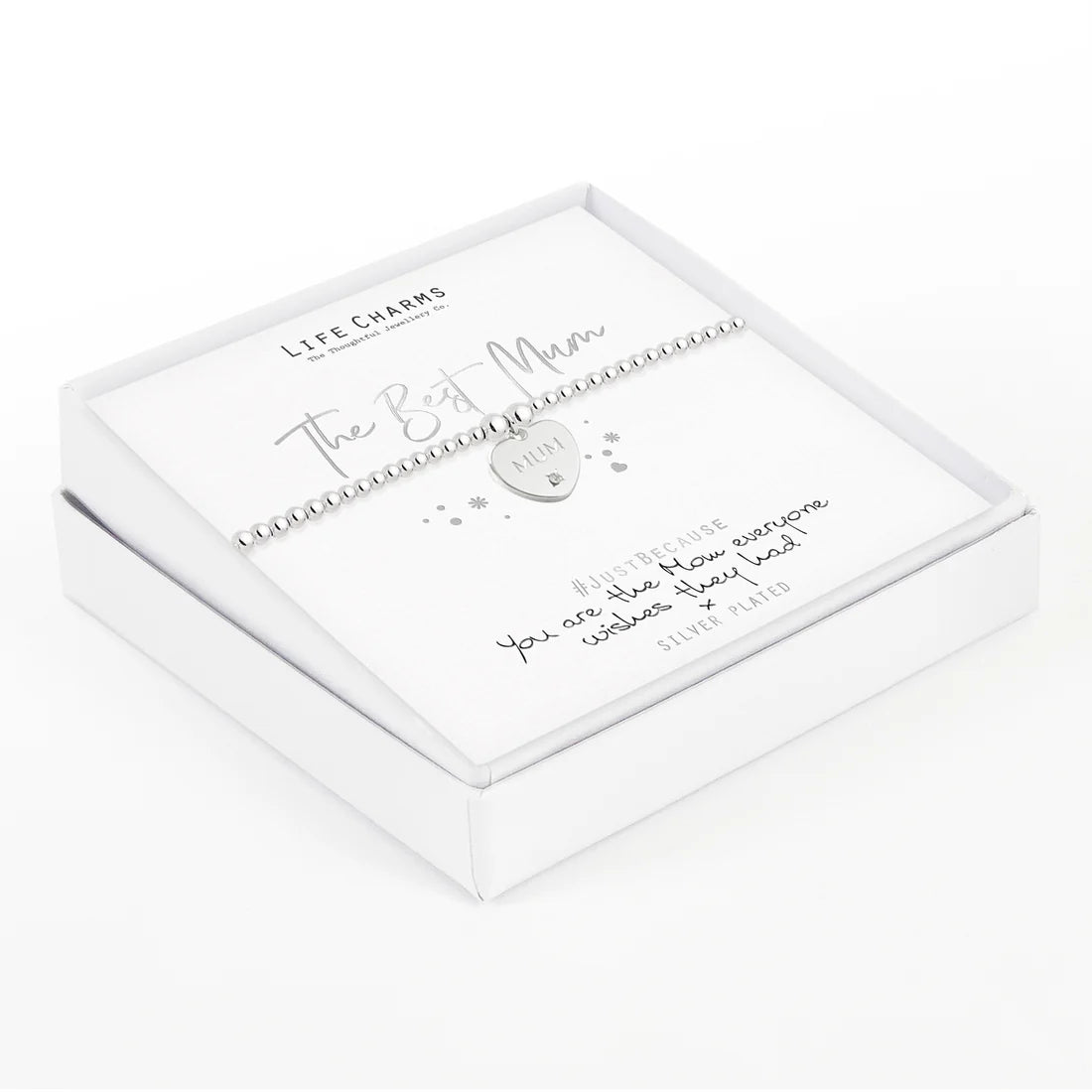 The Best Mum Silver Heart Beaded Bracelet - Life Charms Jewellery