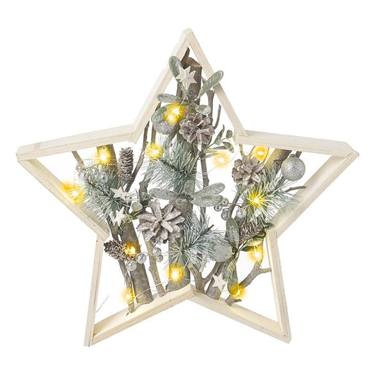 Wooden Light Up Star With Twigs & Cones