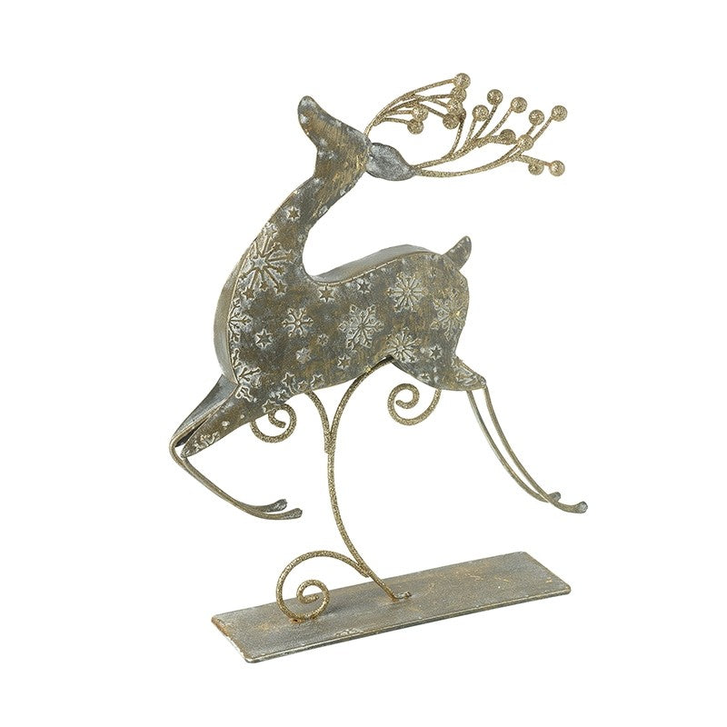 Large Metal Jumping Reindeer On Stand Decoration