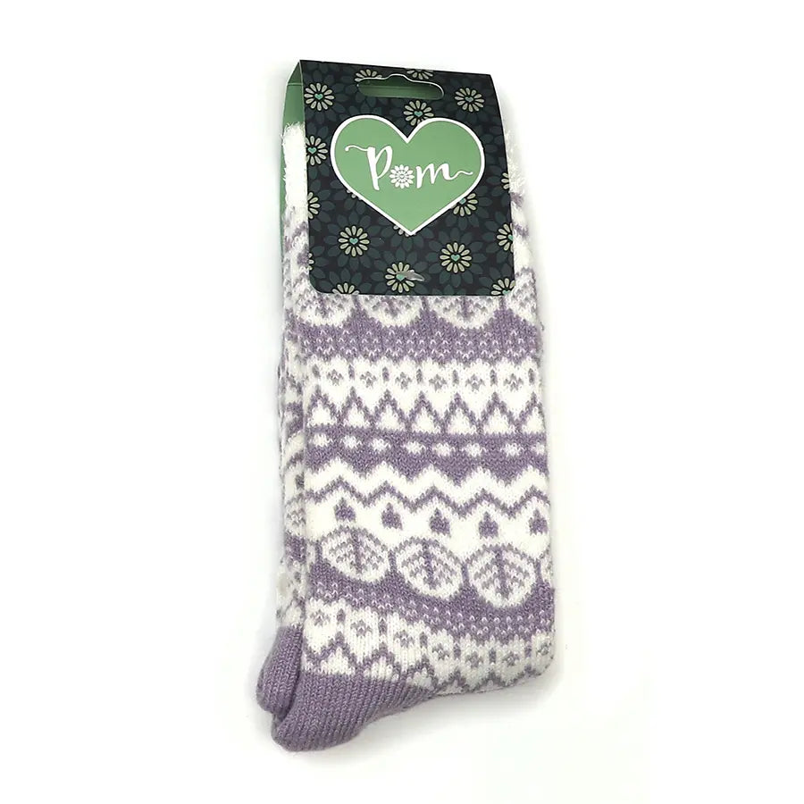 Cosy Lilac & White Fair Isle Slipper Socks with Fleecy Lining | POM | UK Sizes 4-7