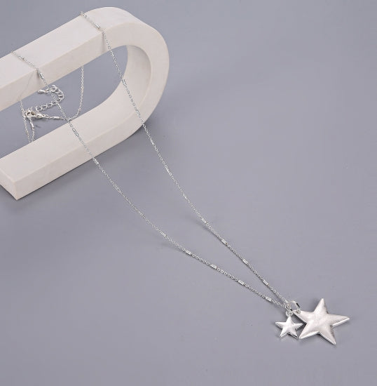 Long Silver Star Pendant Necklace