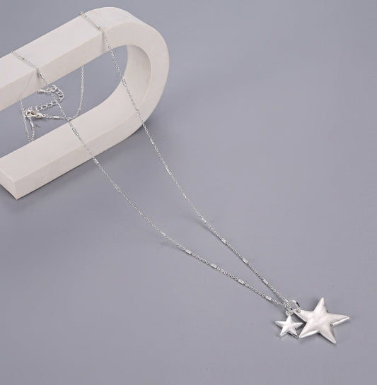 Long Silver Star Pendant Necklace