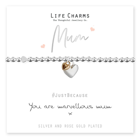 Marvellous Mum Silver Heart Beaded Bracelet - Life Charms Jewellery. Available at Sweet P, Burnside, Glasgow