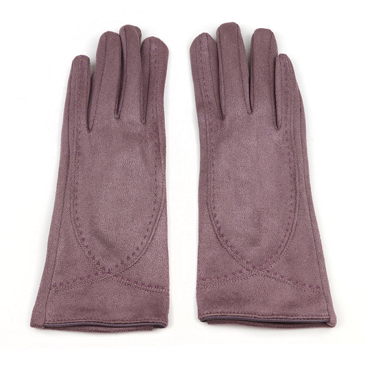 Mauve Faux Suede Gloves with Stitch Detail